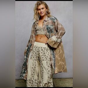POL brown patchwork floral lace embroidered boho bohemian pullover jacket coat